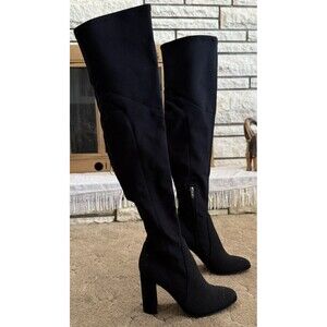 Marc Fisher Over the Knee Boots Women's 7.5M Black Faux Suede Fabric Sparkly